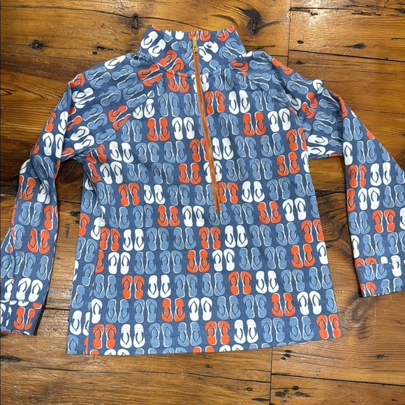 Crown & Ivy Blue Flip-Flop Print Quarter Zip Pullover Sweatshirt Size Large - Picture 1 of 12